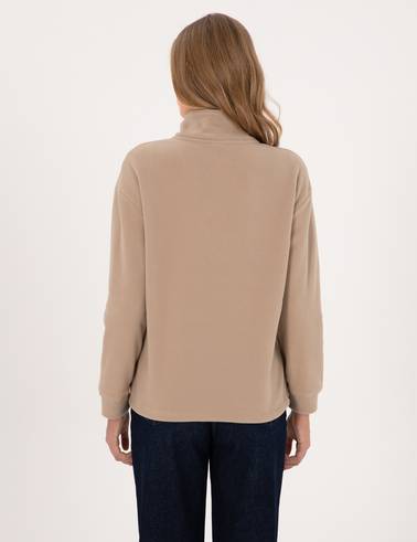 Bej Comfort Fit Fermuarlı Polar Sweatshirt