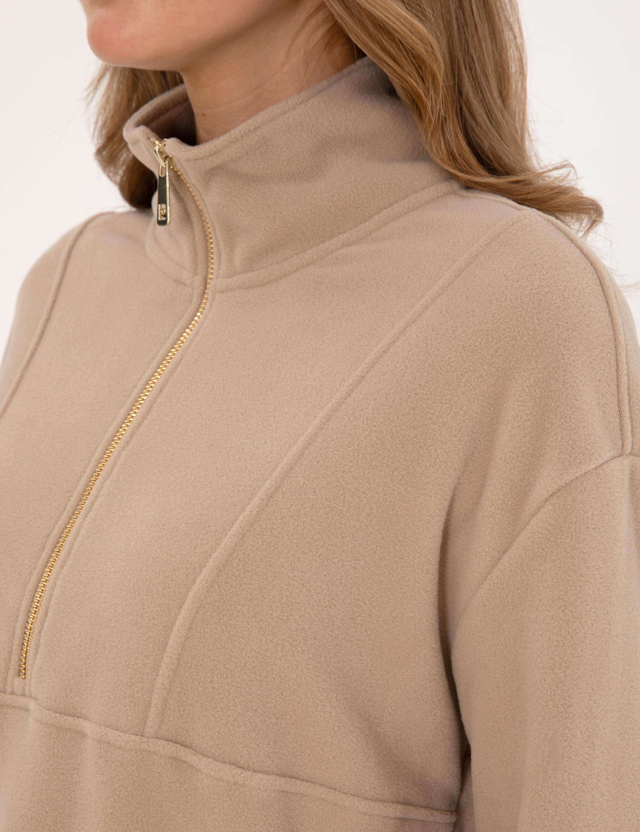 Bej Comfort Fit Fermuarlı Polar Sweatshirt