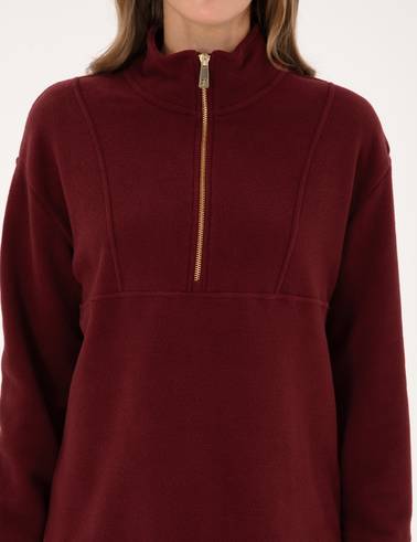 Vişne Comfort Fit Fermuarlı Polar Sweatshirt