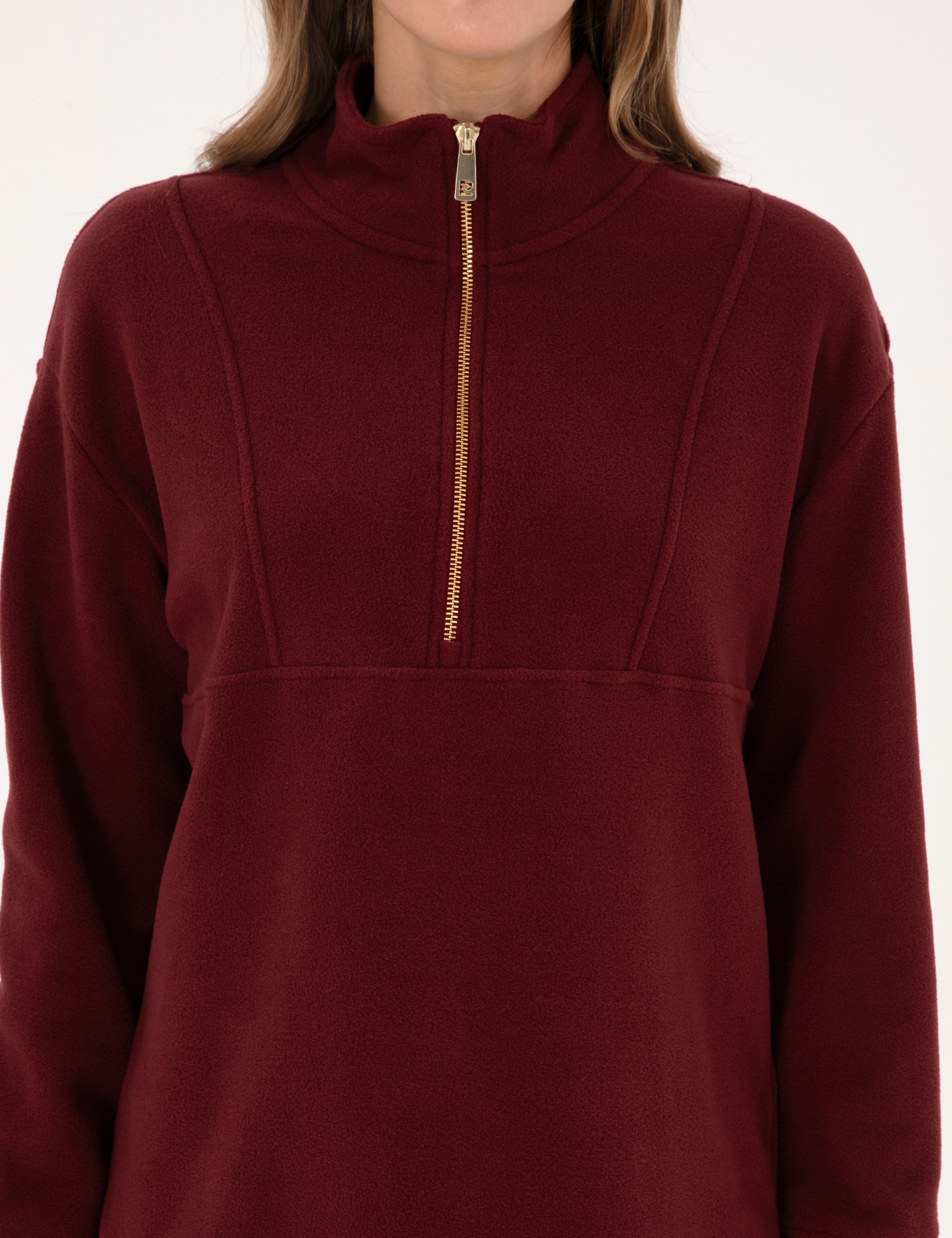 Vişne Comfort Fit Fermuarlı Polar Sweatshirt - Image 6