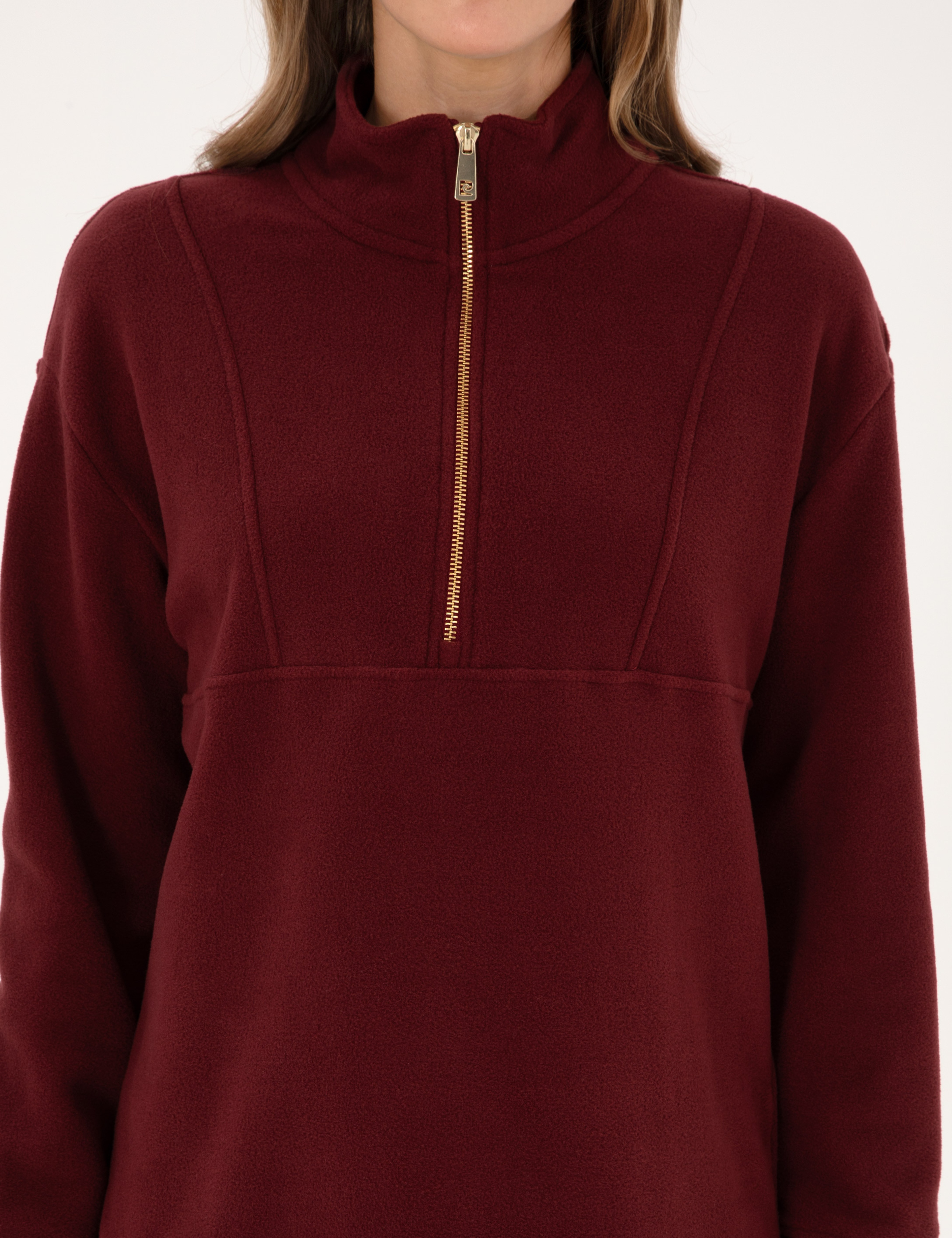 Vişne Comfort Fit Fermuarlı Polar Sweatshirt