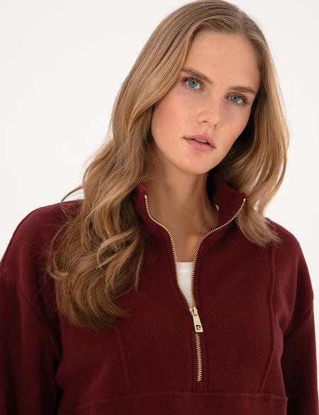 Vişne Comfort Fit Fermuarlı Polar Sweatshirt - 50314954028