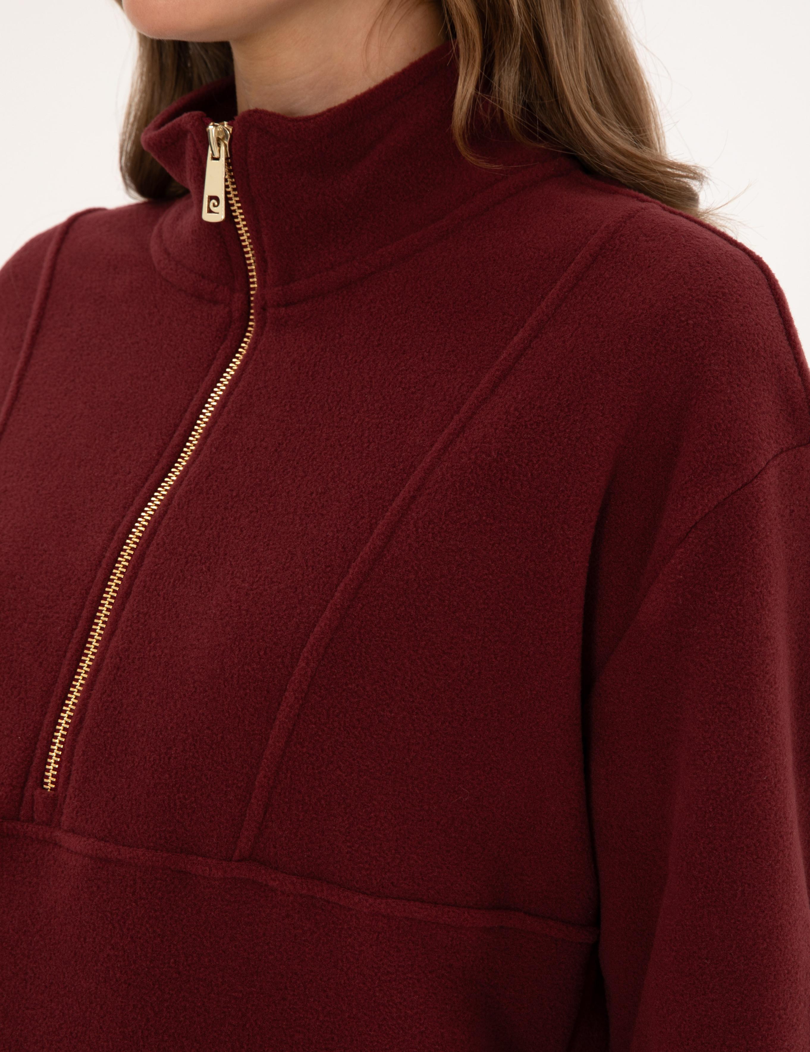 Vişne Comfort Fit Fermuarlı Polar Sweatshirt