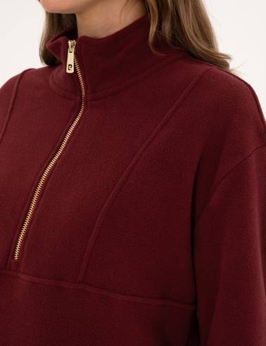 Vişne Comfort Fit Fermuarlı Polar Sweatshirt