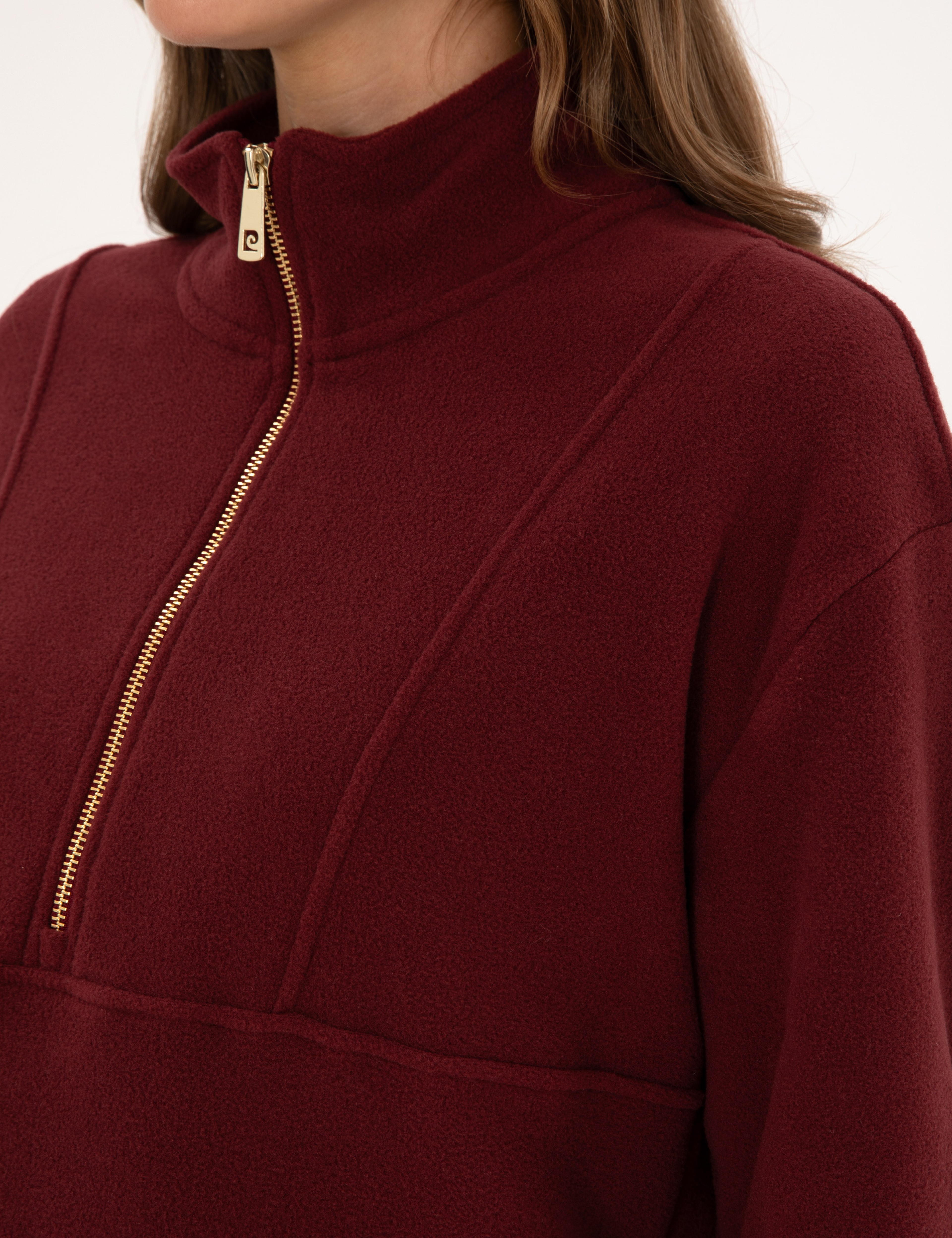 Vişne Comfort Fit Fermuarlı Polar Sweatshirt