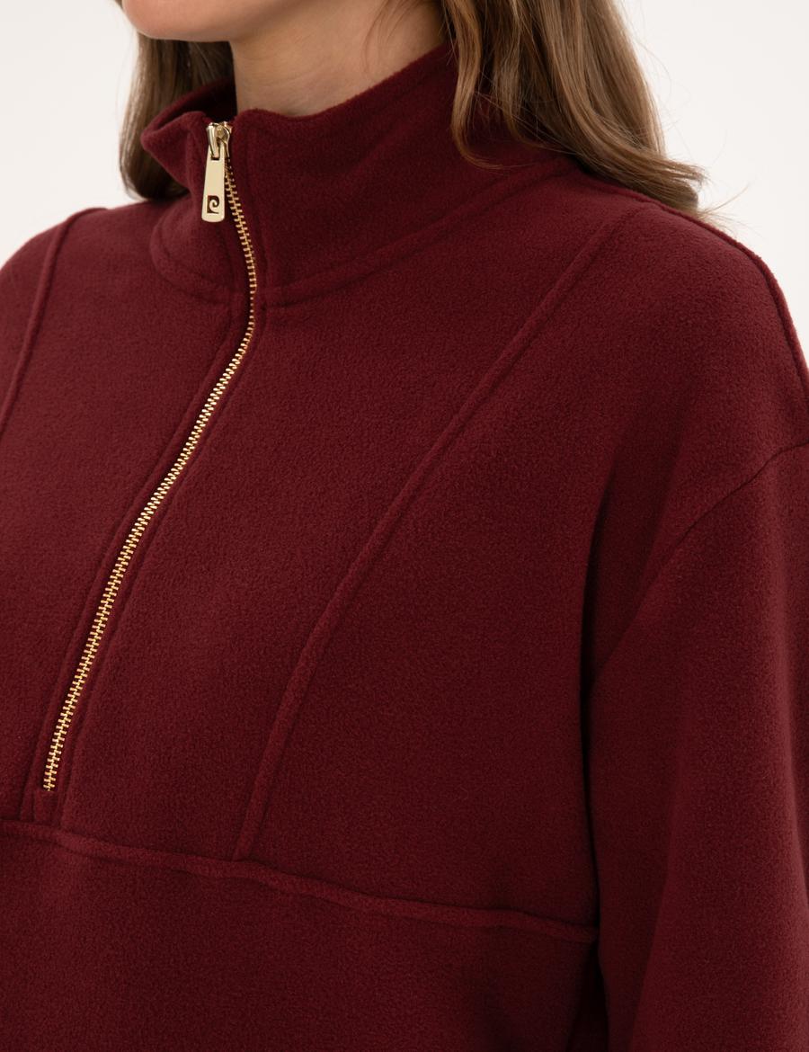 Vişne Comfort Fit Fermuarlı Polar Sweatshirt