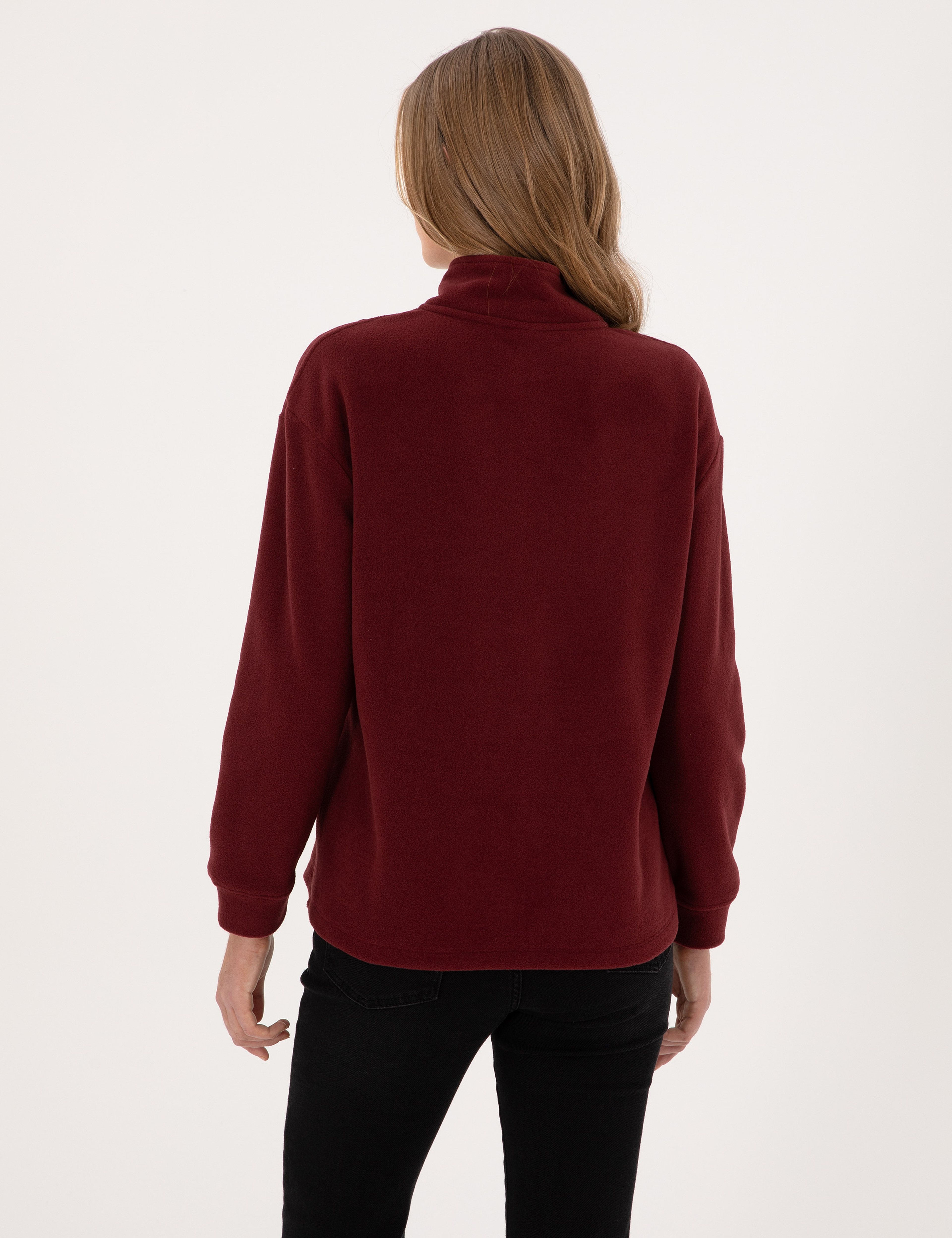 Vişne Comfort Fit Fermuarlı Polar Sweatshirt - Image 5