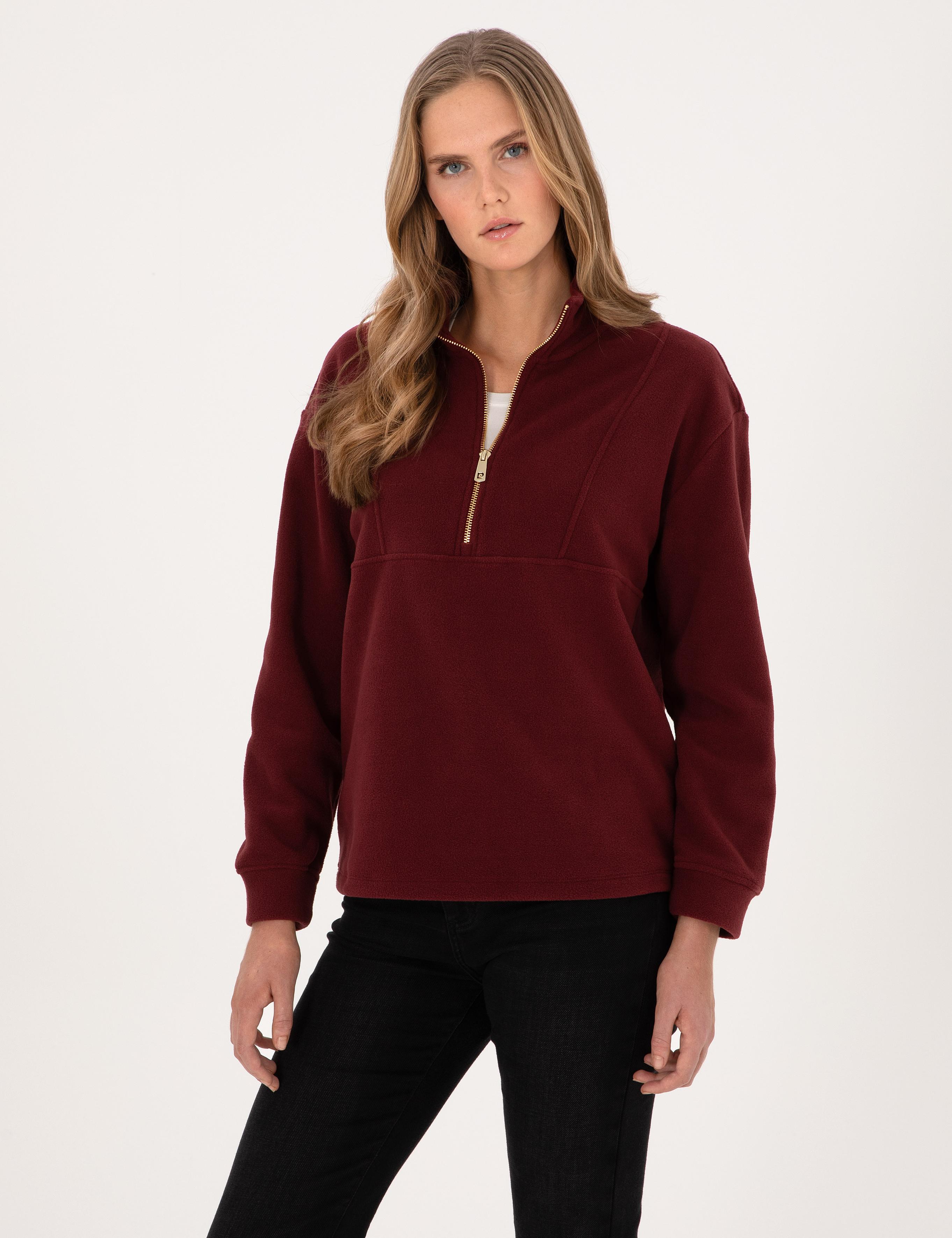 Vişne Comfort Fit Fermuarlı Polar Sweatshirt