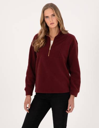 Vişne Comfort Fit Fermuarlı Polar Sweatshirt