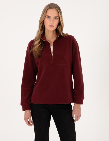 Vişne Comfort Fit Fermuarlı Polar Sweatshirt - 50314954028