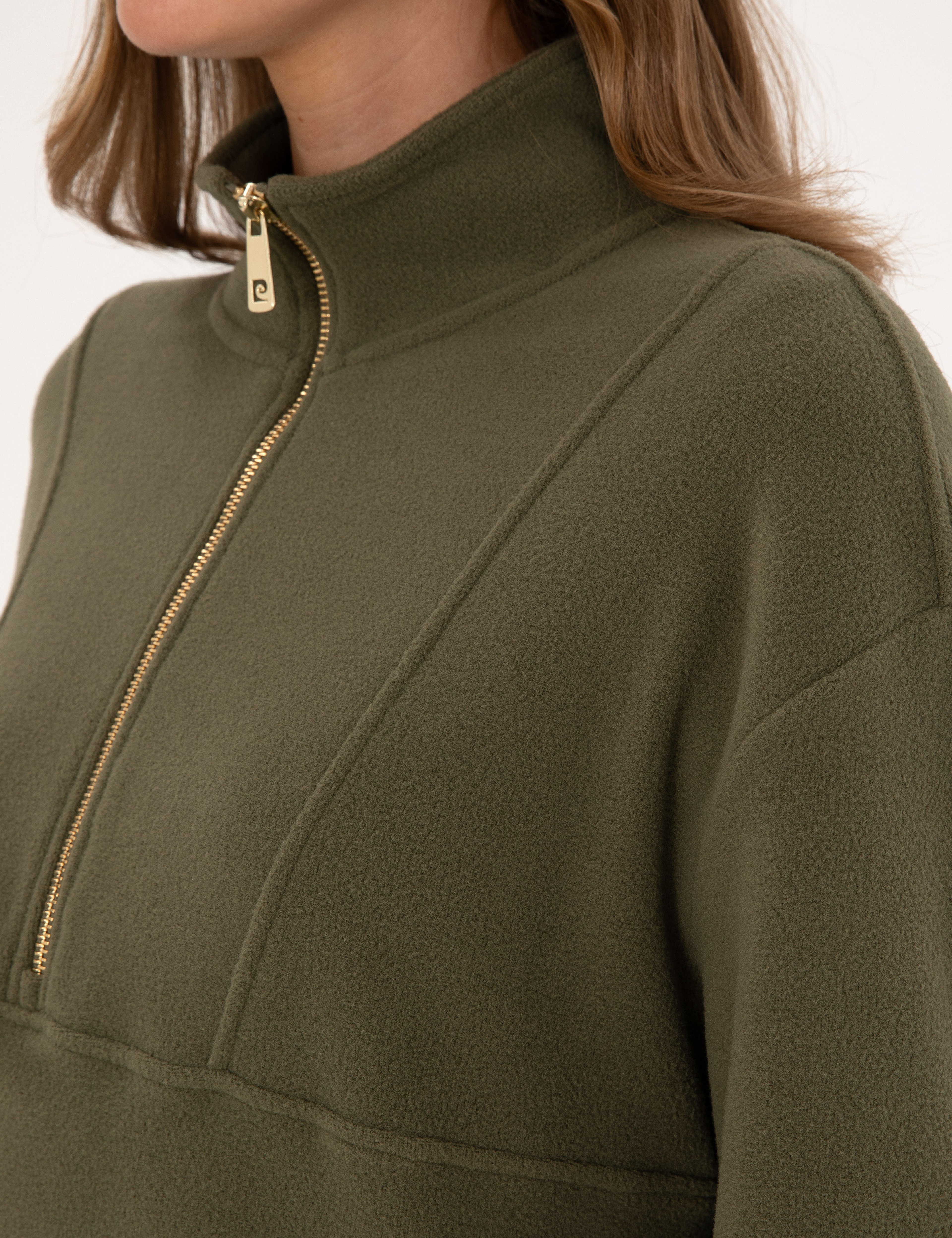 Haki Comfort Fit Fermuarlı Polar Sweatshirt