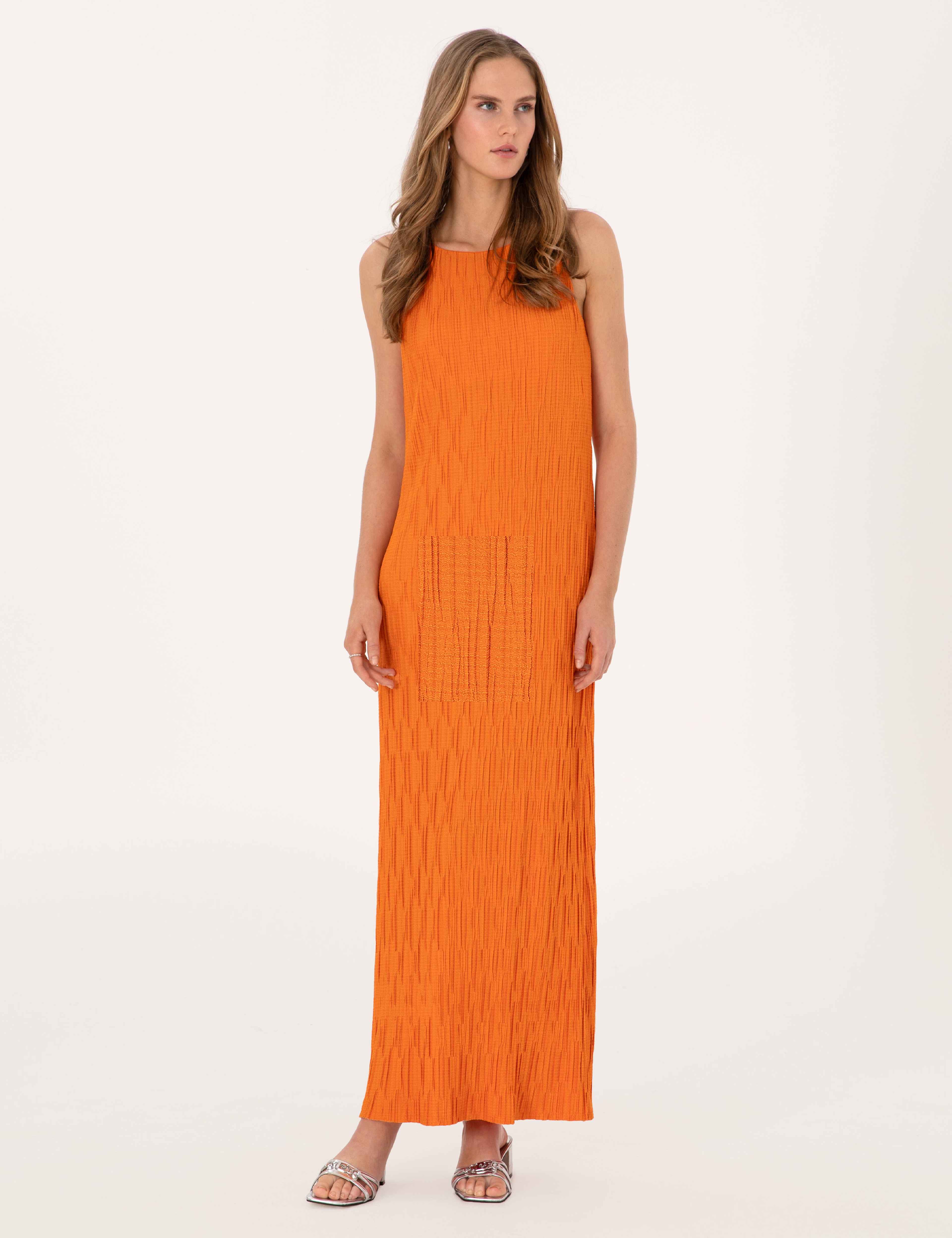 Turuncu Regular Fit Örme Elbise - Image 3