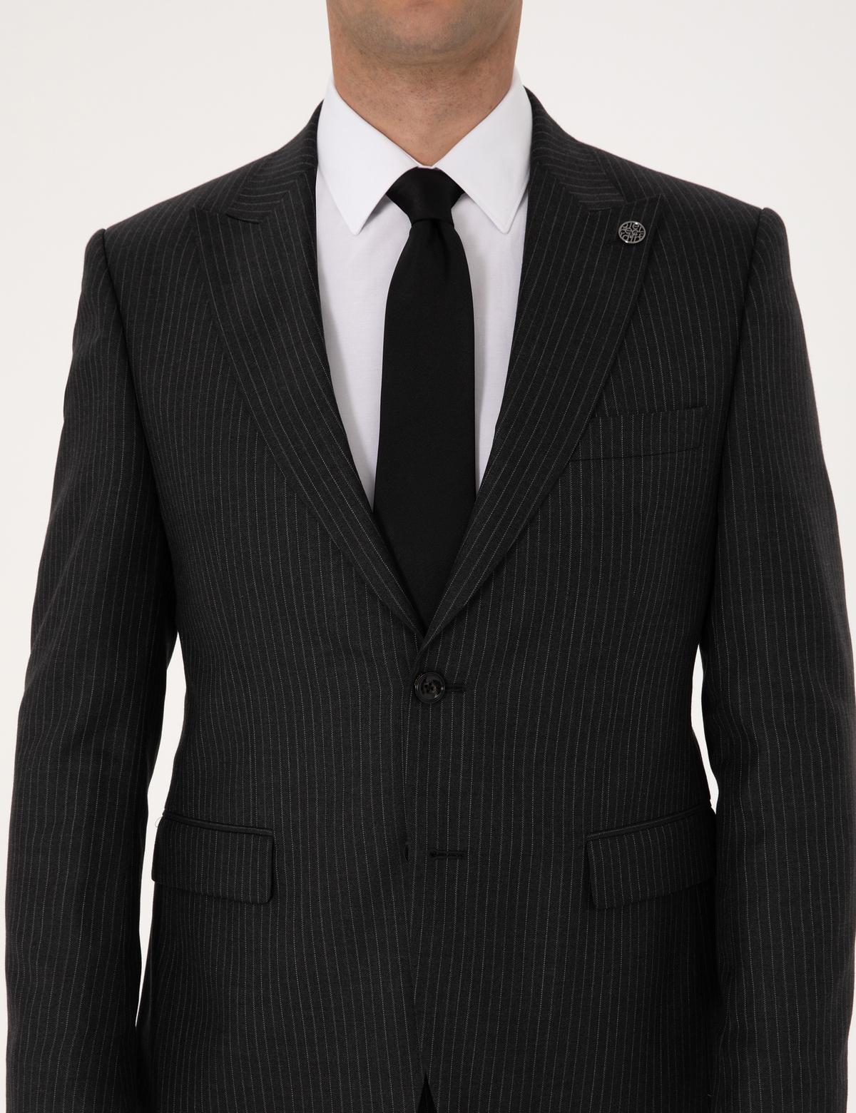 Antrasit Slim Fit %100 Kaşmir Çizgili Takım Elbise - 50311292017