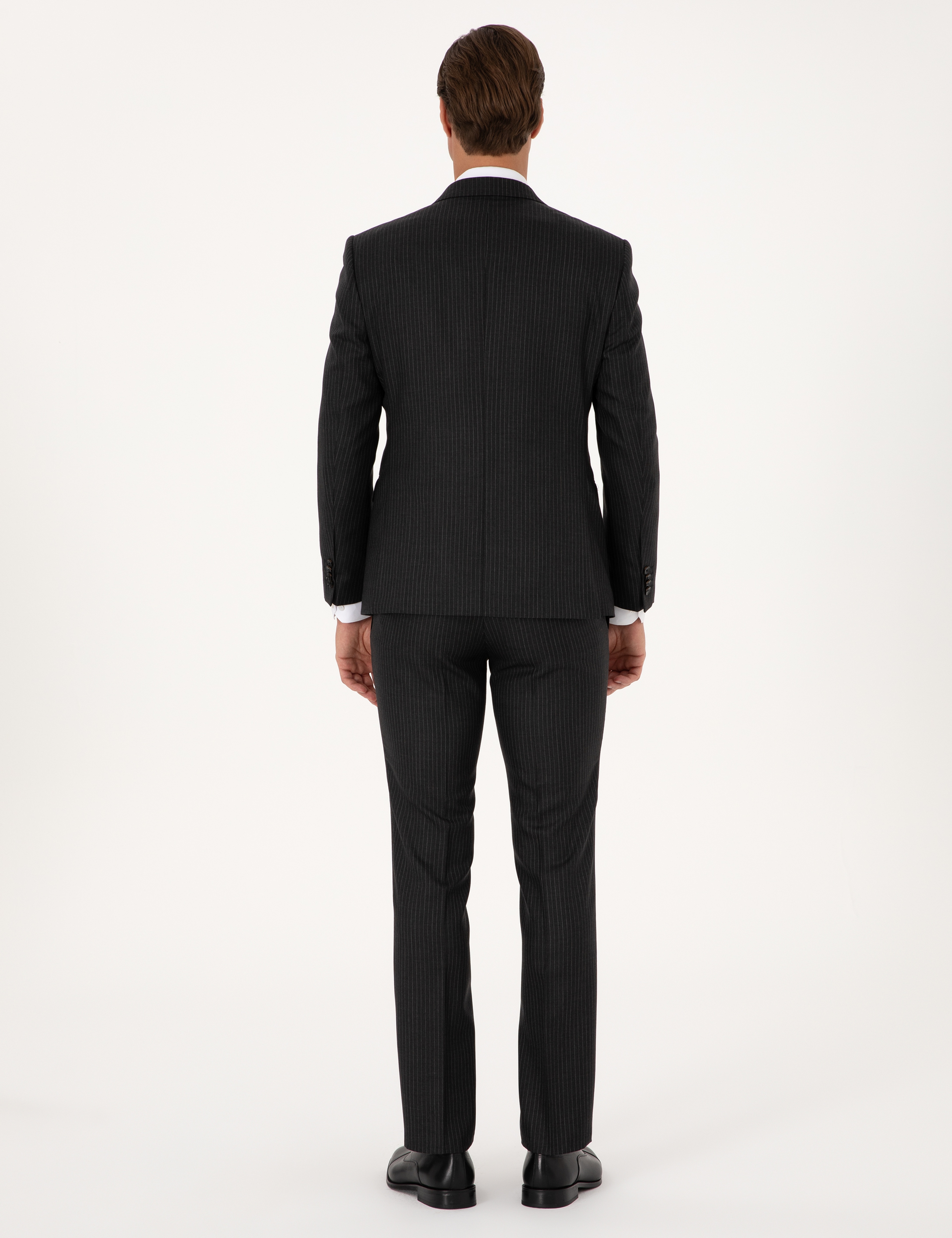 Antrasit Slim Fit %100 Kaşmir Çizgili Takım Elbise