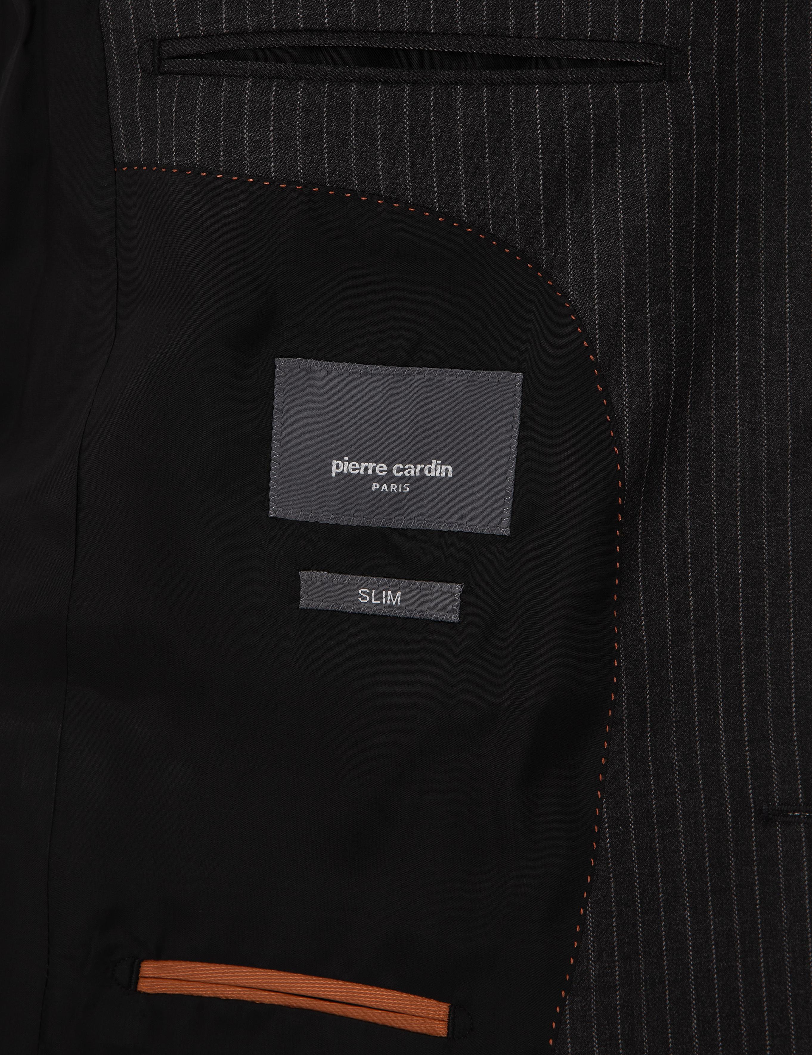 Antrasit Slim Fit %100 Kaşmir Çizgili Takım Elbise