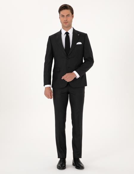 Antrasit Slim Fit %100 Kaşmir Çizgili Takım Elbise - 50311292017