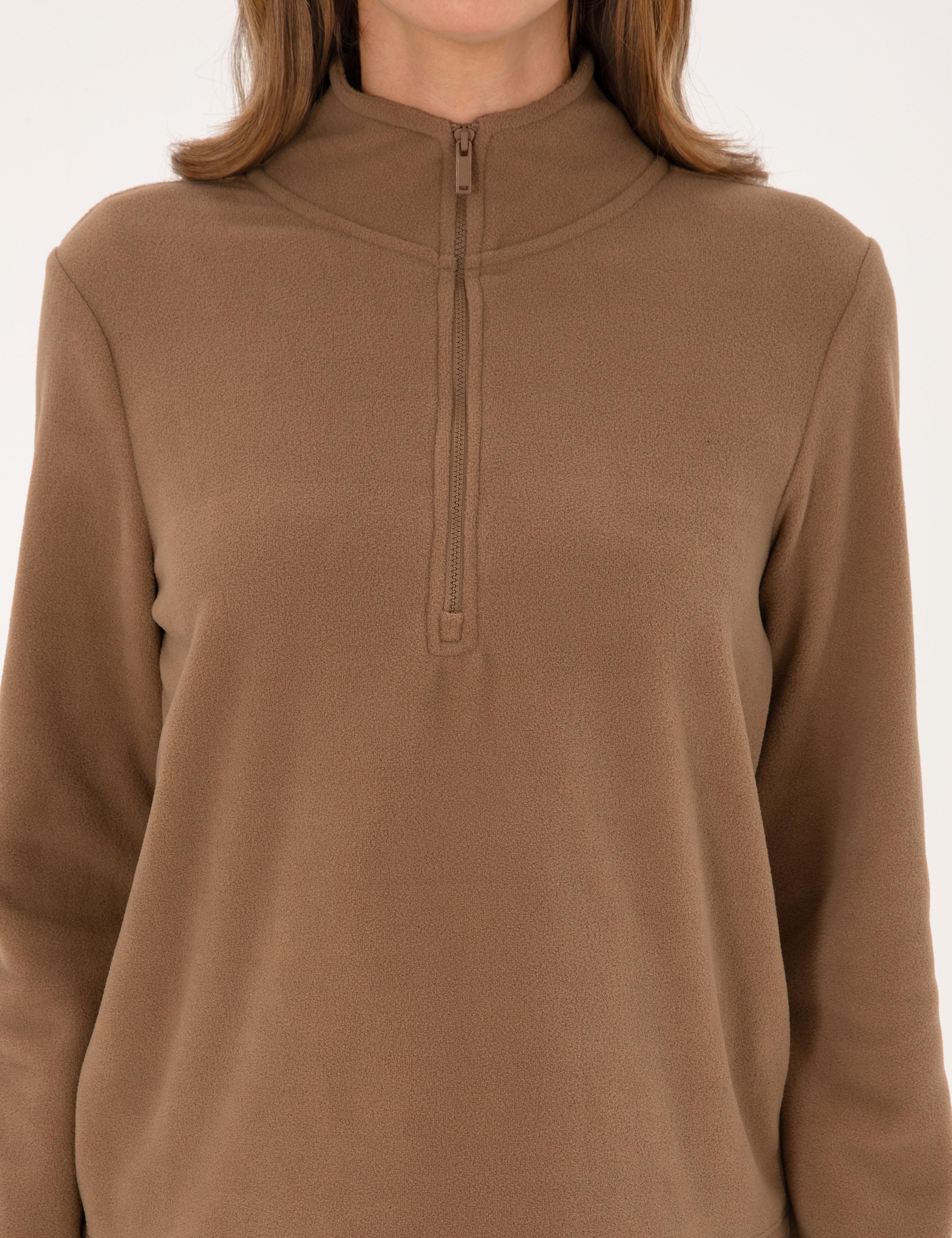 Camel Comfort Fit Fermuarlı Polar Sweatshirt