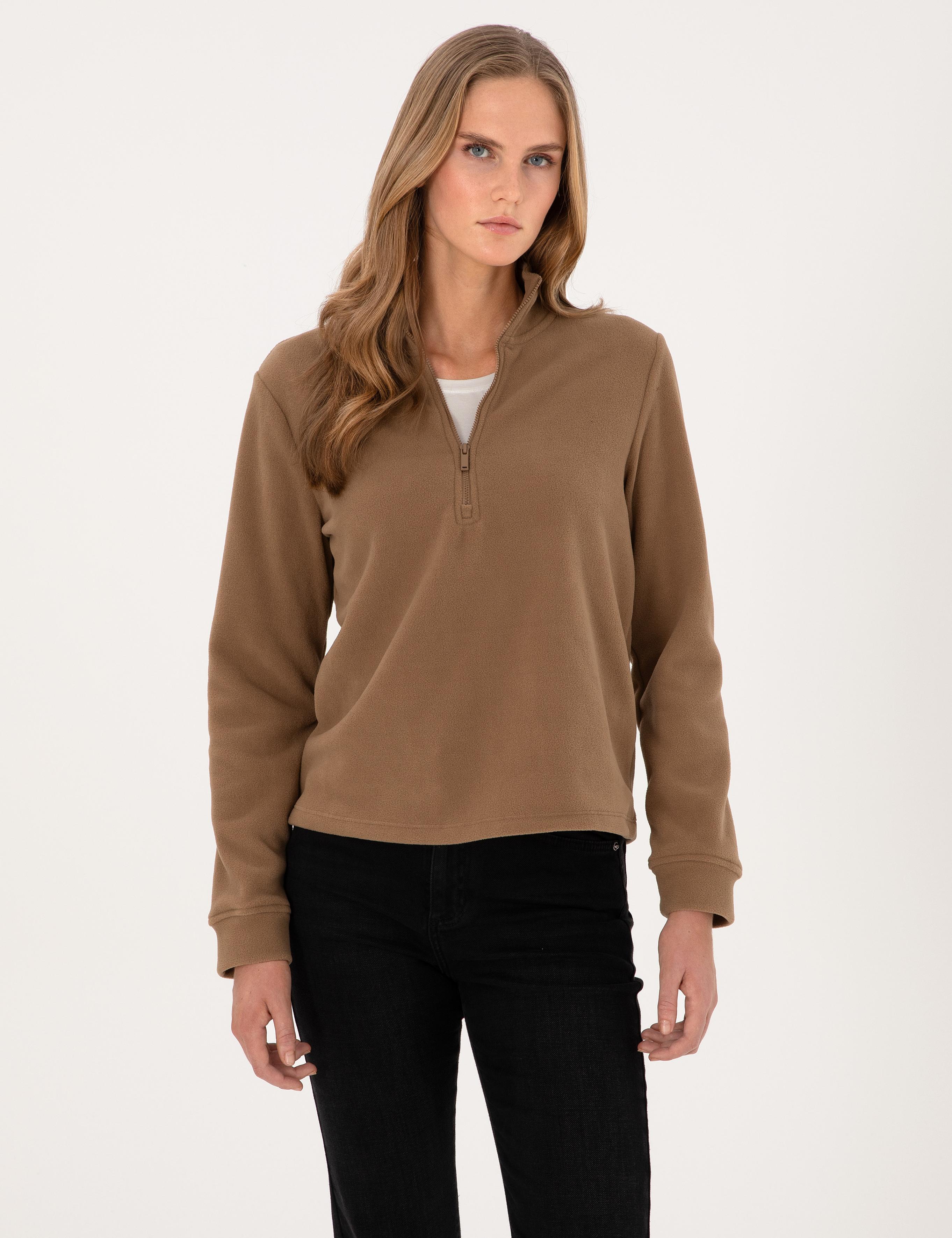 Camel Comfort Fit Fermuarlı Polar Sweatshirt