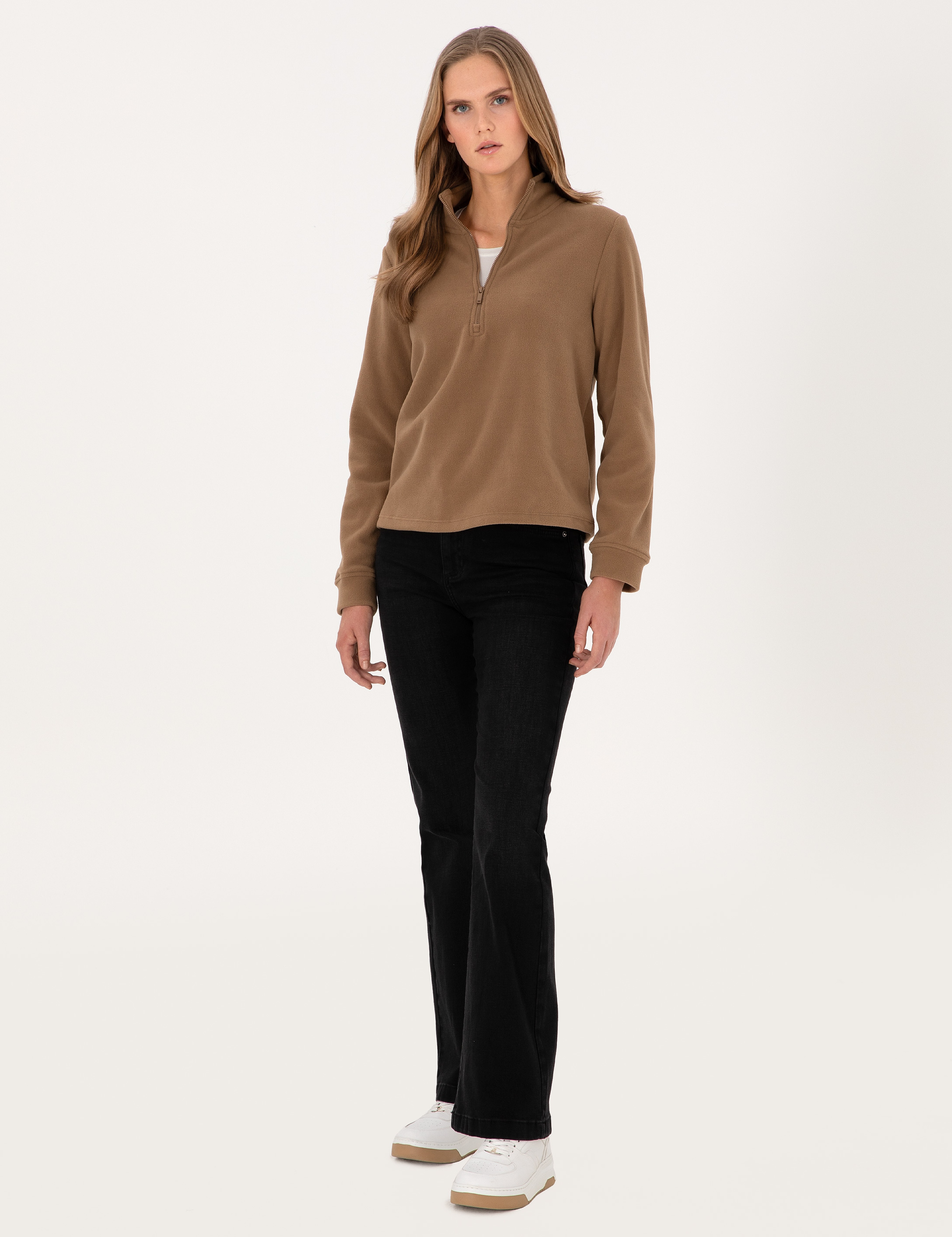 Camel Comfort Fit Fermuarlı Polar Sweatshirt - Image 4