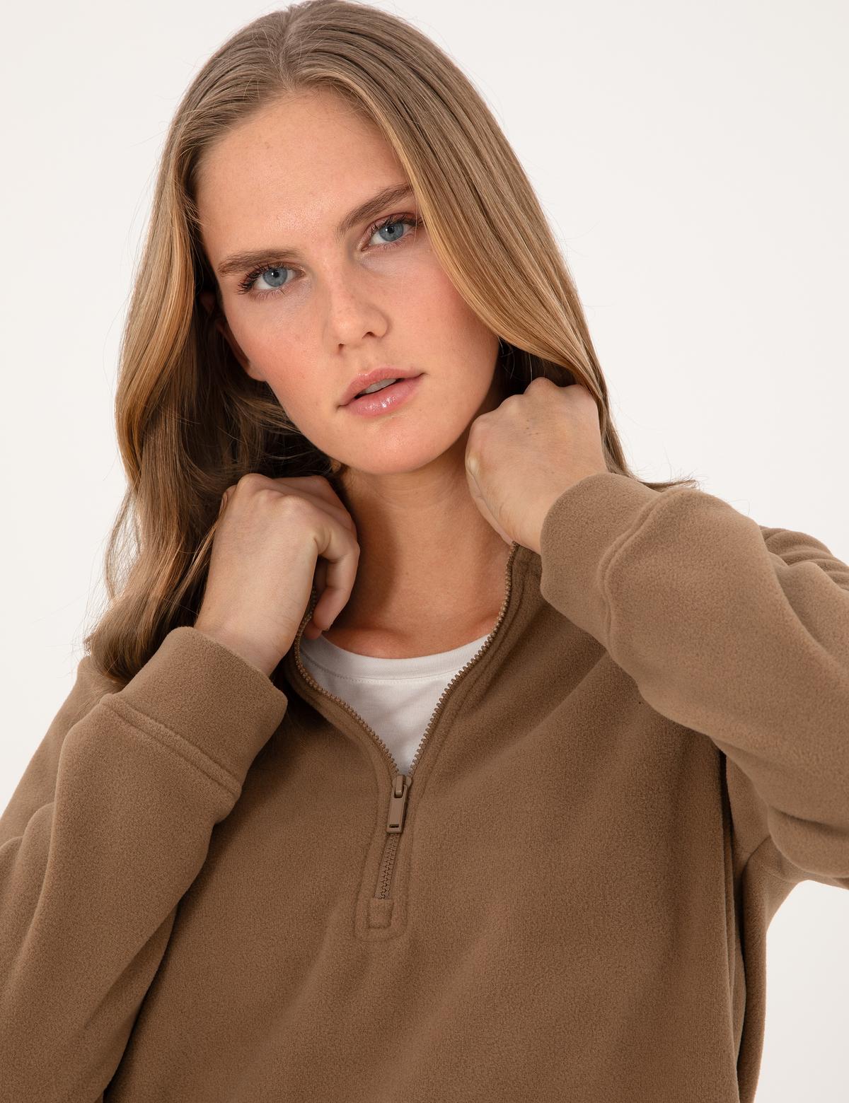 Camel Comfort Fit Fermuarlı Polar Sweatshirt - 50316333039