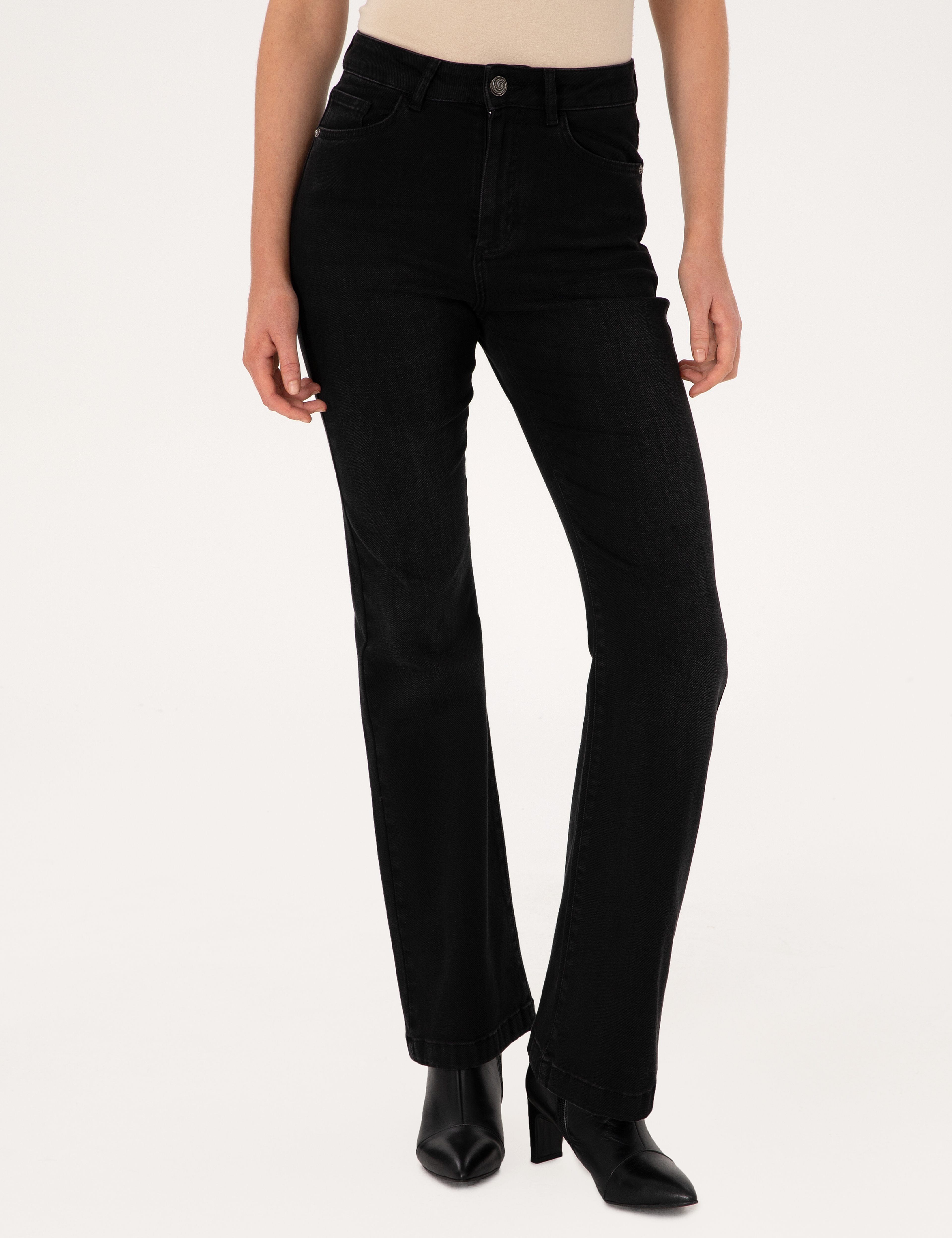 Siyah Flare Fit Jean Pantolon