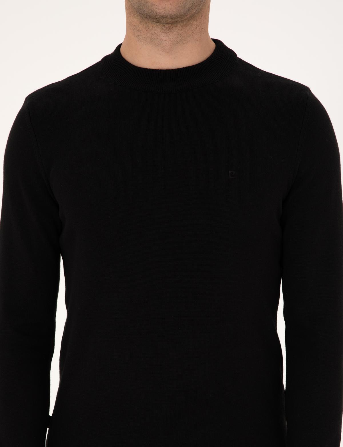 Siyah Slim Fit Çeyrek Yaka Basic Triko Kazak - 50315456029