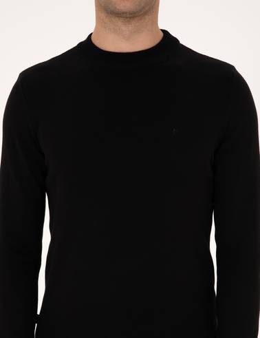 Siyah Slim Fit Çeyrek Yaka Basic Triko Kazak