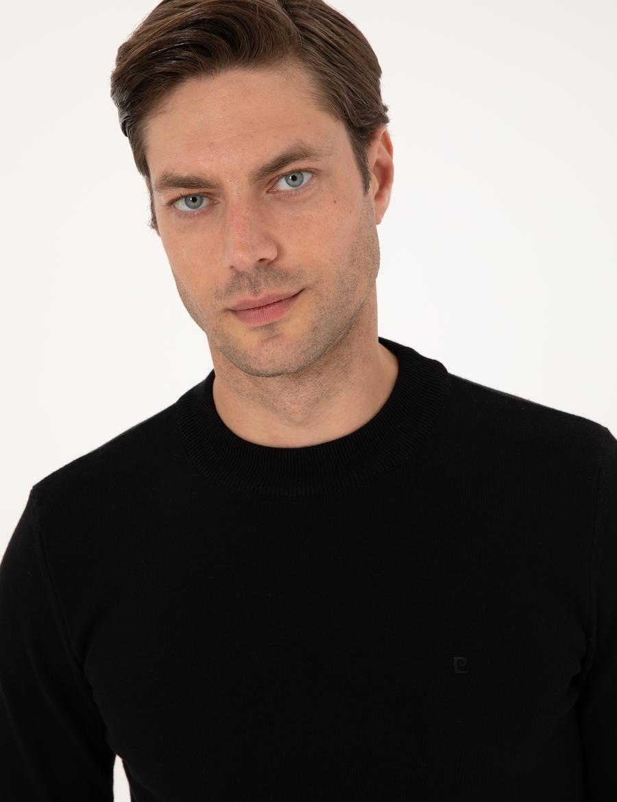 Siyah Slim Fit Çeyrek Yaka Basic Triko Kazak