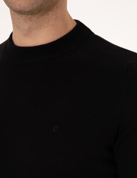 Siyah Slim Fit Çeyrek Yaka Basic Triko Kazak - 50315456029