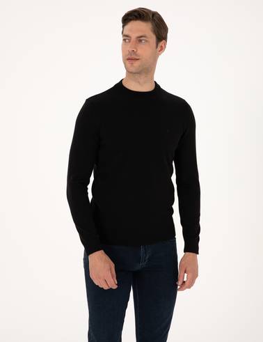 Siyah Slim Fit Çeyrek Yaka Basic Triko Kazak