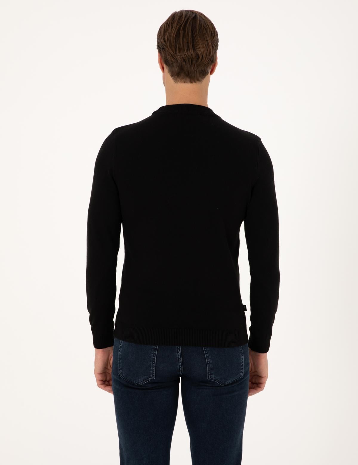 Siyah Slim Fit Çeyrek Yaka Basic Triko Kazak - 50315456029