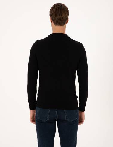 Siyah Slim Fit Çeyrek Yaka Basic Triko Kazak