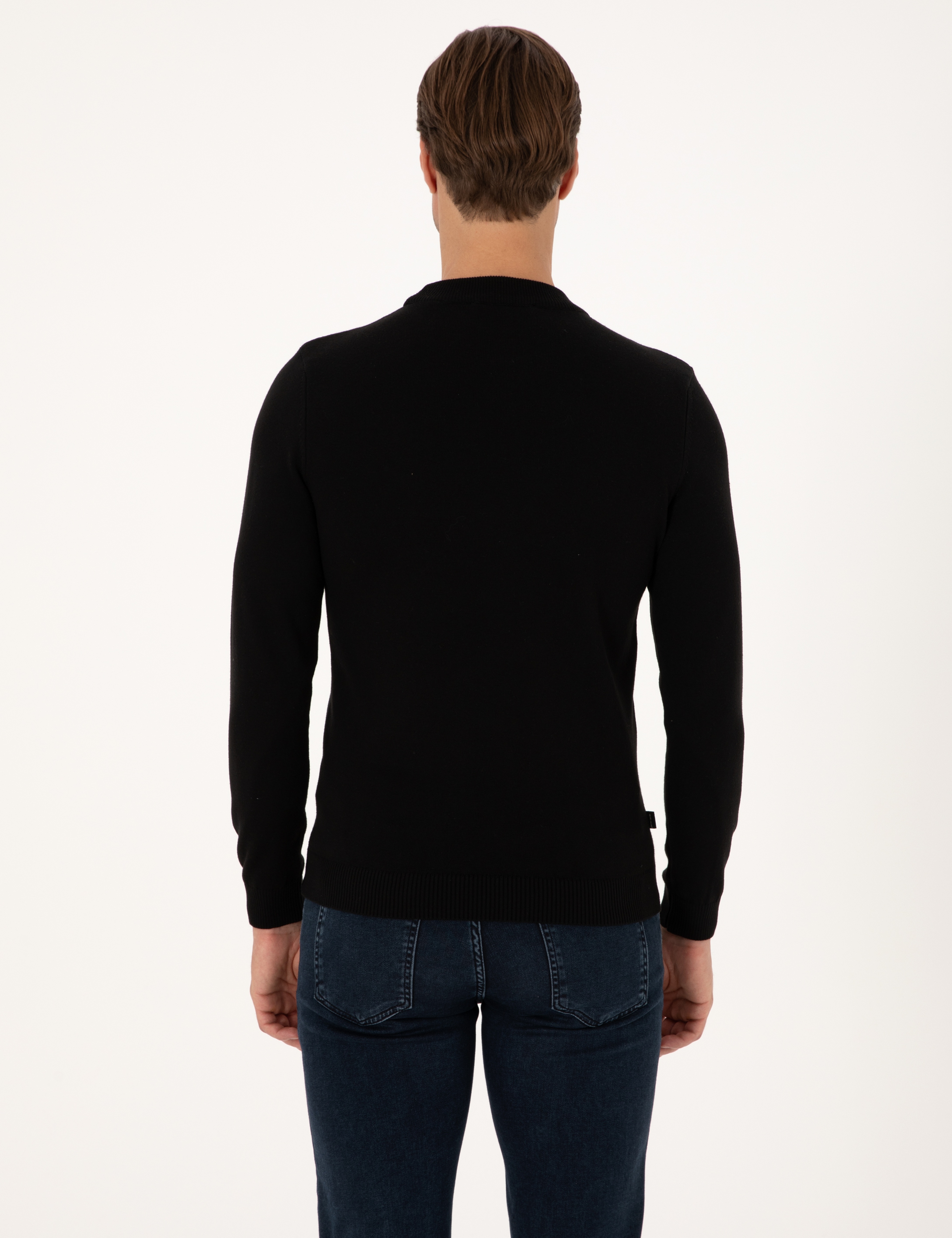 Siyah Slim Fit Çeyrek Yaka Basic Triko Kazak - Image 5