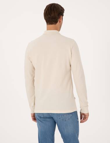 Bej Slim Fit Kıvrılmaz Fermuarlı Polo Yaka Basic Pike Sweatshirt