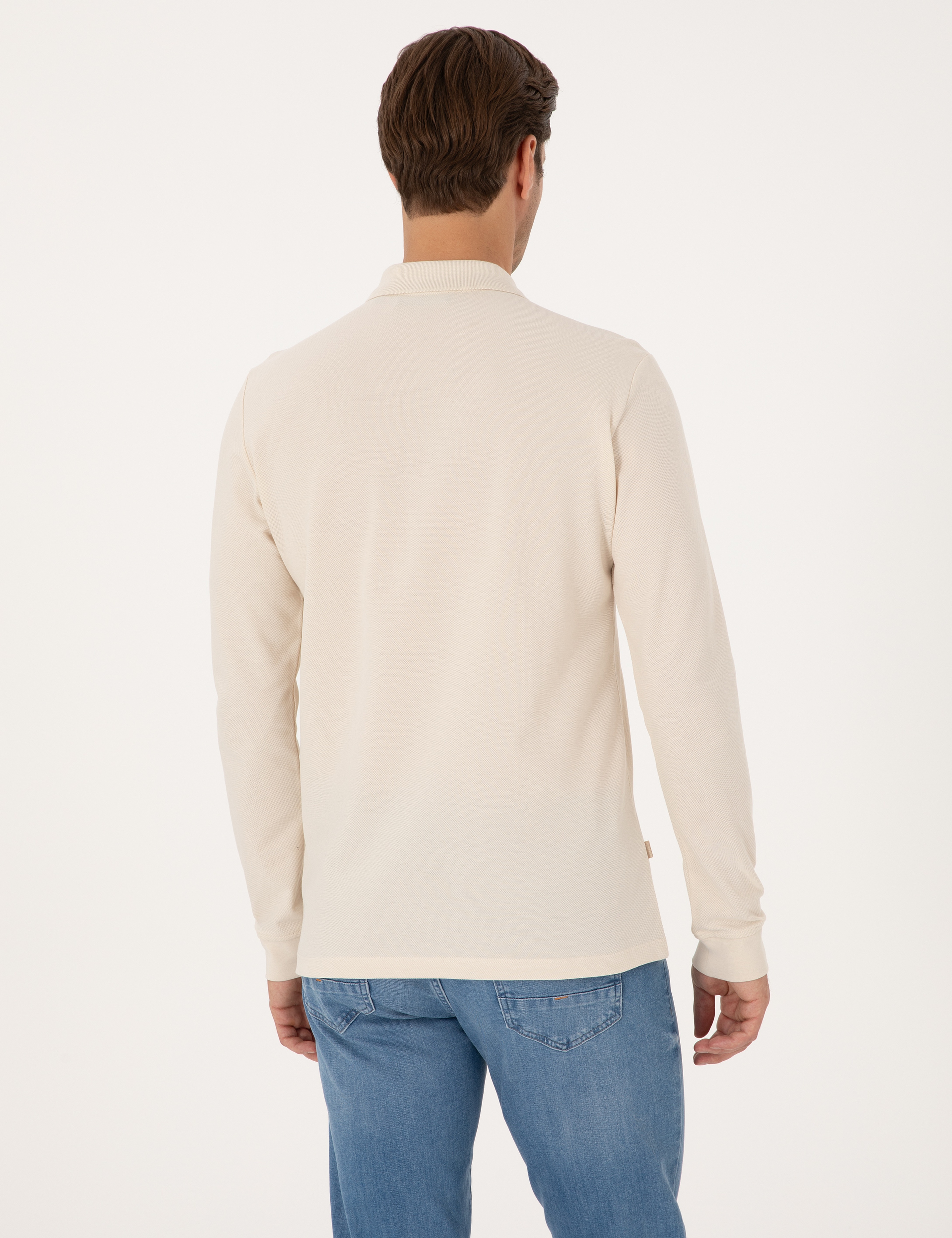 Bej Slim Fit Kıvrılmaz Fermuarlı Polo Yaka Basic Pike Sweatshirt - Image 5