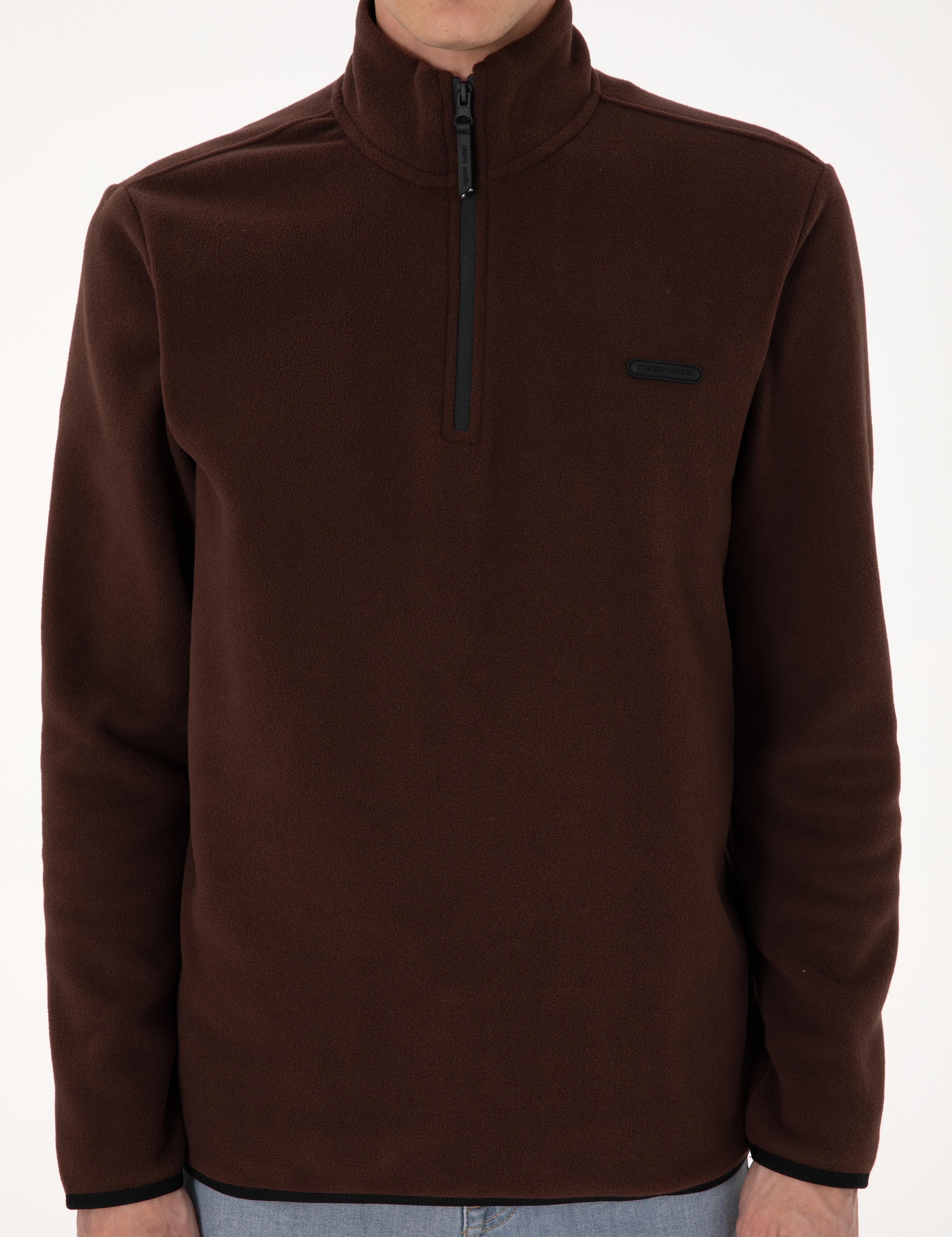 Kahverengi Regular Fit Yarım Fermuarlı Polar Sweatshirt - Image 6