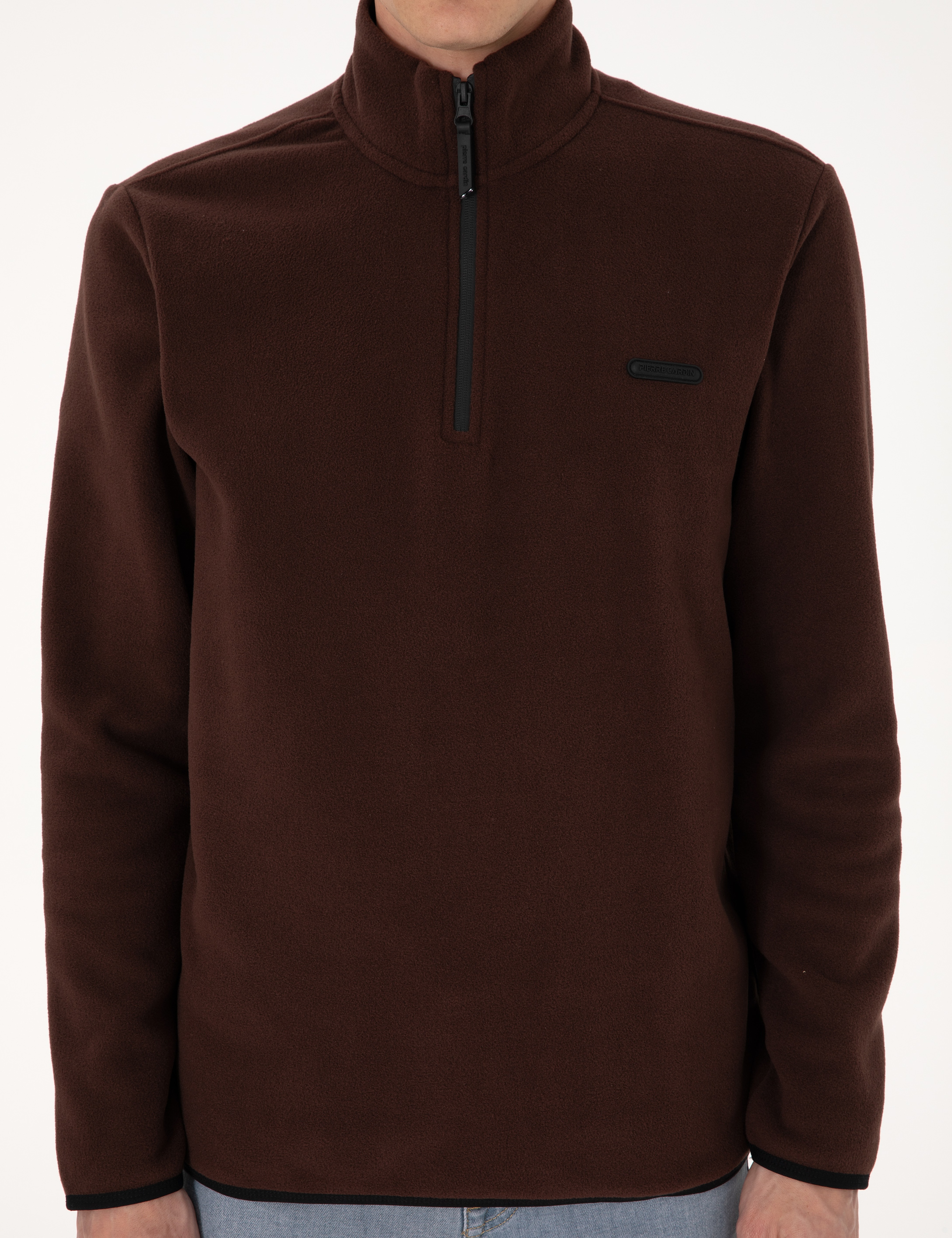Kahverengi Regular Fit Yarım Fermuarlı Polar Sweatshirt