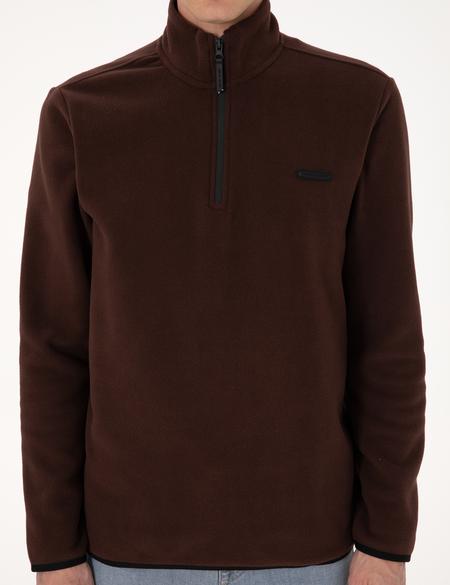 Kahverengi Regular Fit Yarım Fermuarlı Polar Sweatshirt - 50314056033