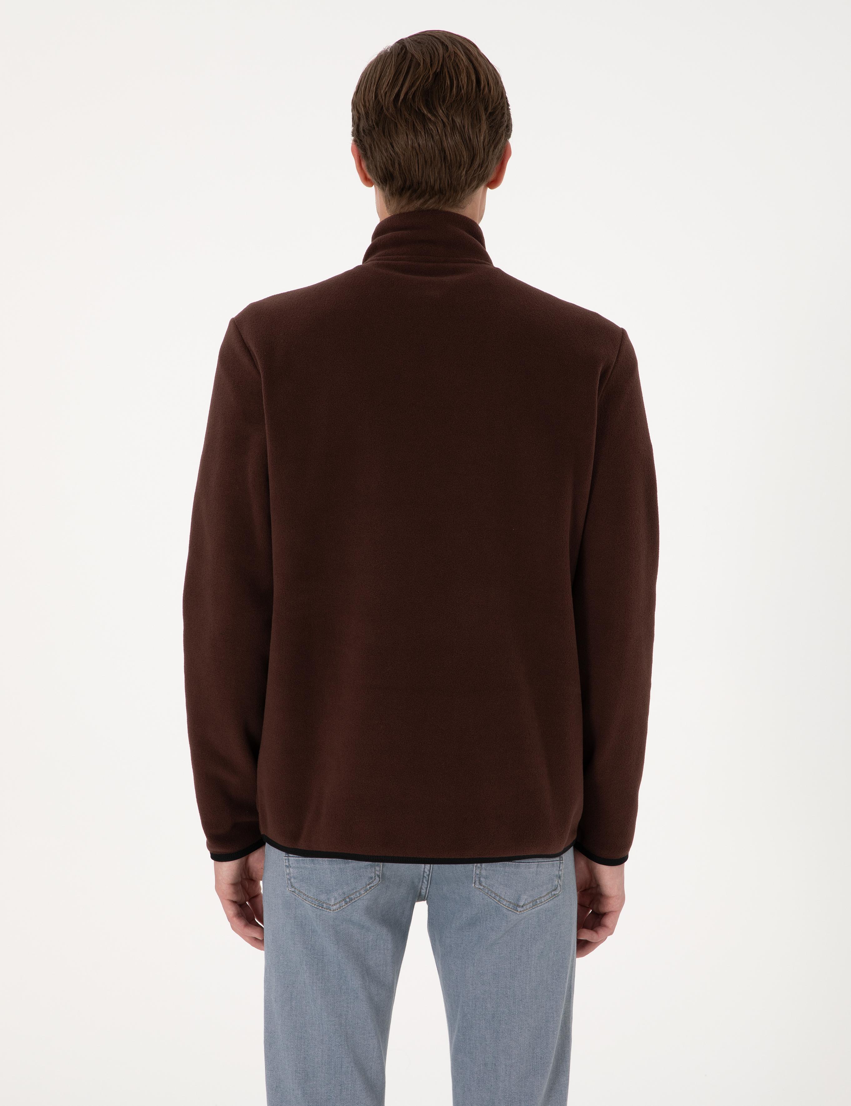Kahverengi Regular Fit Yarım Fermuarlı Polar Sweatshirt