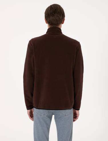 Kahverengi Regular Fit Yarım Fermuarlı Polar Sweatshirt