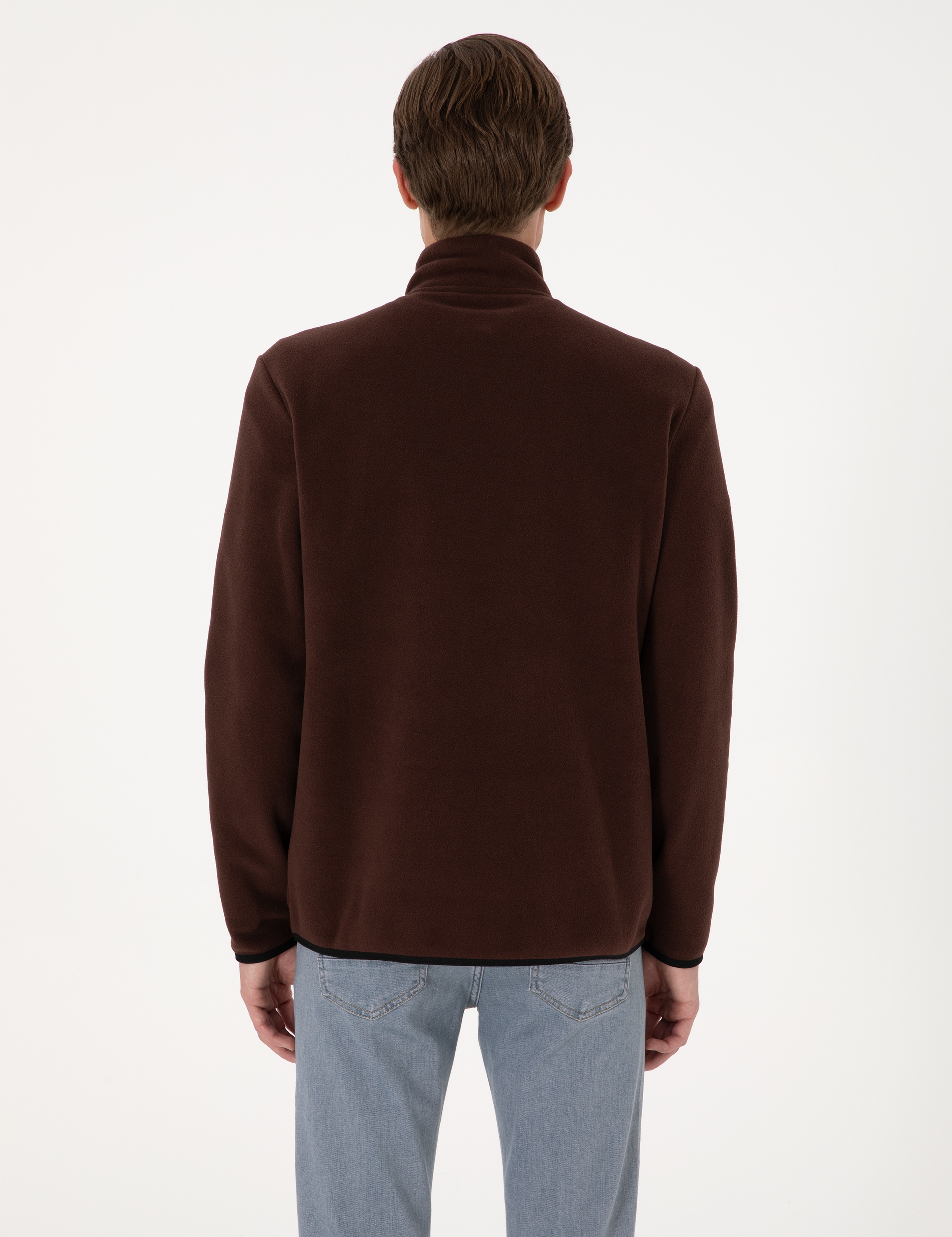 Kahverengi Regular Fit Yarım Fermuarlı Polar Sweatshirt - Image 5