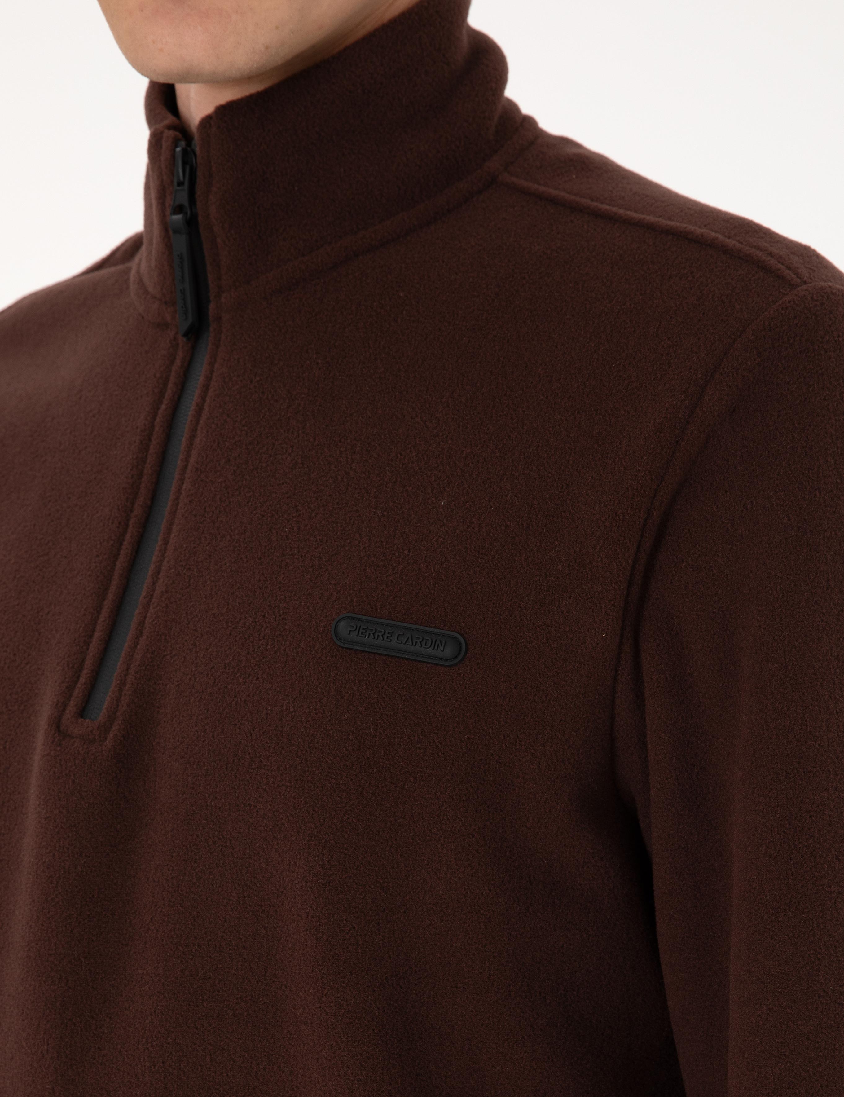 Kahverengi Regular Fit Yarım Fermuarlı Polar Sweatshirt