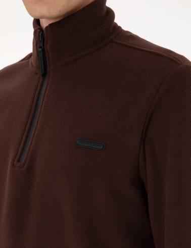 Kahverengi Regular Fit Yarım Fermuarlı Polar Sweatshirt