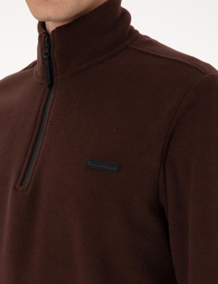 Kahverengi Regular Fit Yarım Fermuarlı Polar Sweatshirt - 50314056033