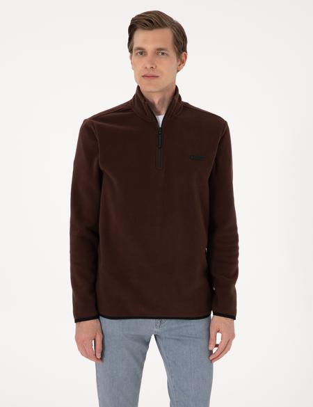 Kahverengi Regular Fit Yarım Fermuarlı Polar Sweatshirt - 50314056033