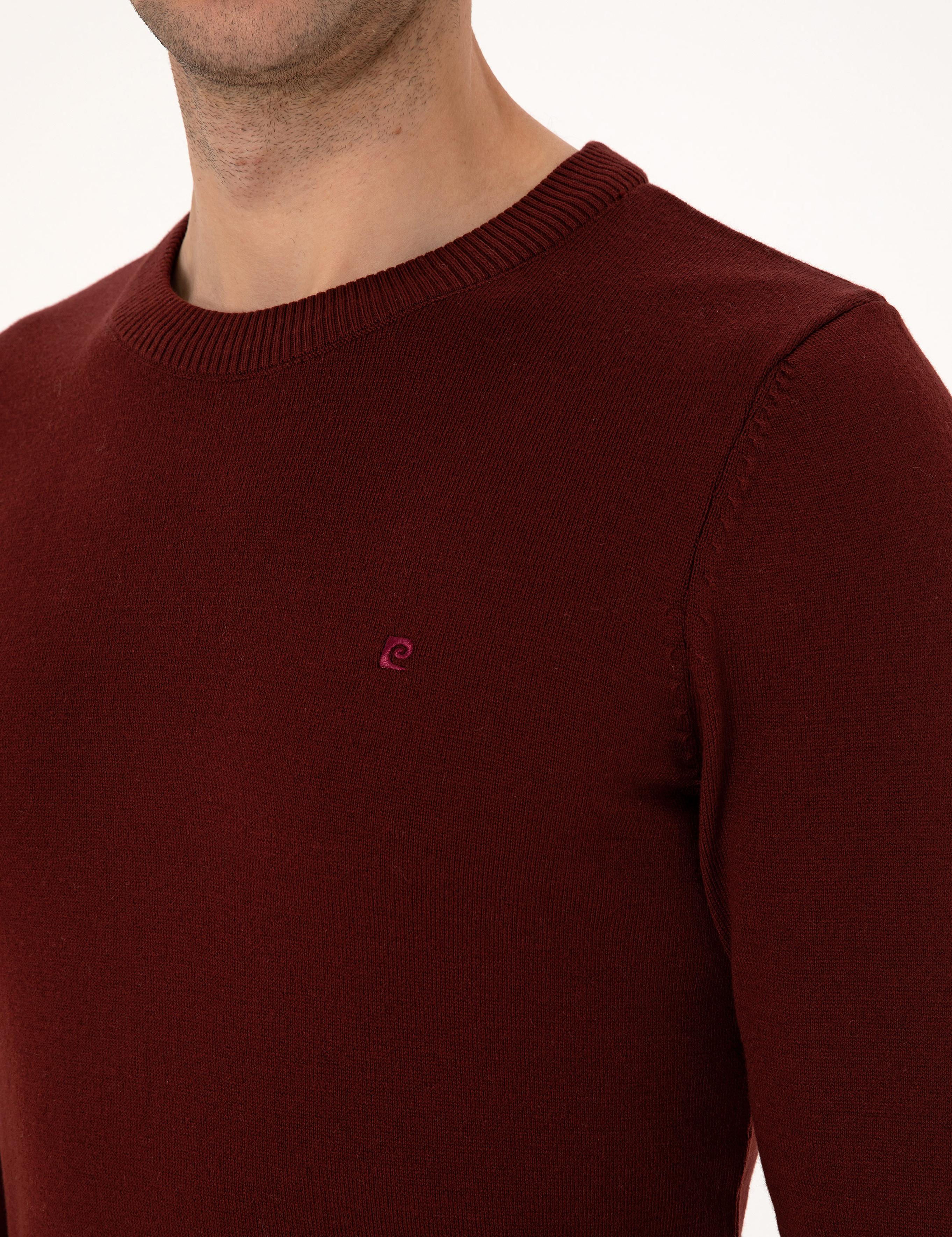 Bordo Slim Fit Bisiklet Yaka Basic Triko Kazak