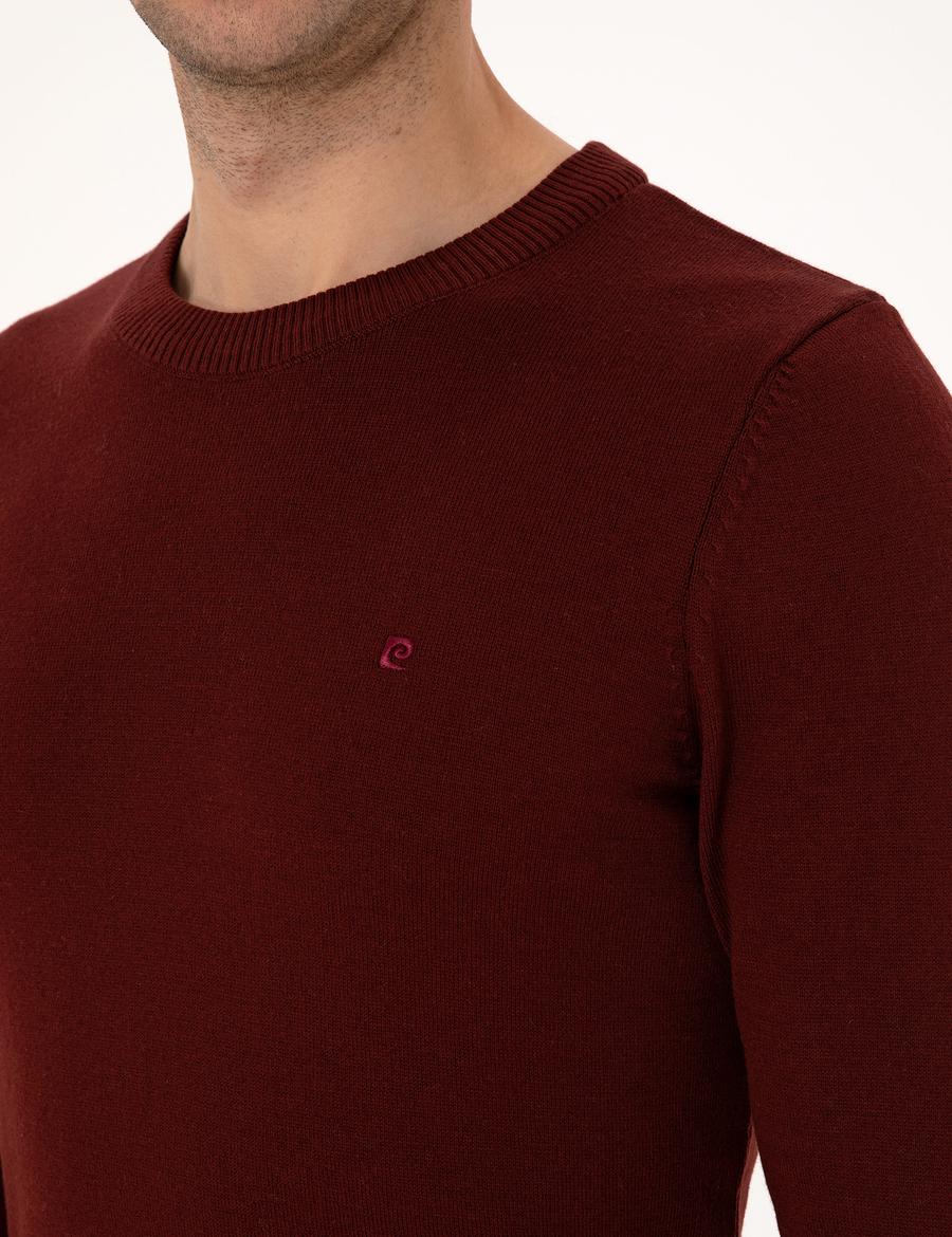 Bordo Slim Fit Bisiklet Yaka Basic Triko Kazak