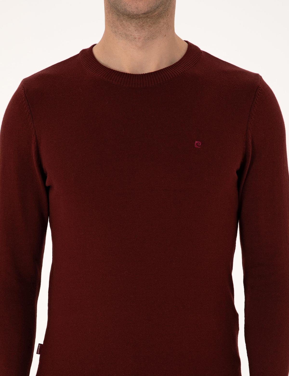 Bordo Slim Fit Bisiklet Yaka Basic Triko Kazak - 50314192134