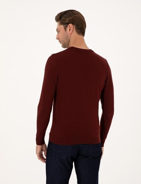 Bordo Slim Fit Bisiklet Yaka Basic Triko Kazak - 50314192134