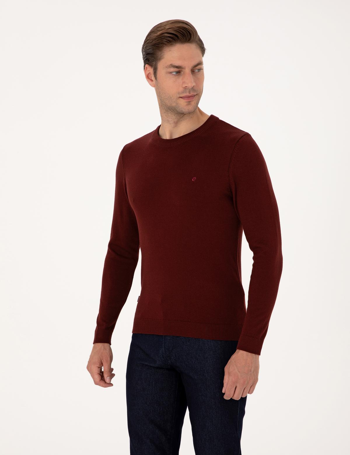 Bordo Slim Fit Bisiklet Yaka Basic Triko Kazak - 50314192134